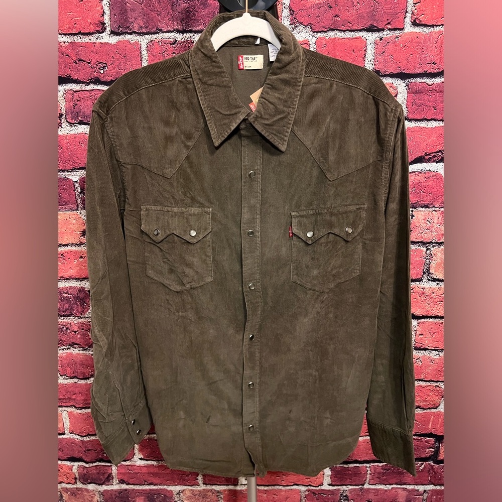 NWT Levis Long Sleeve Sawtooth Pearl Snap Mens Large Brown Corduroy Shirt